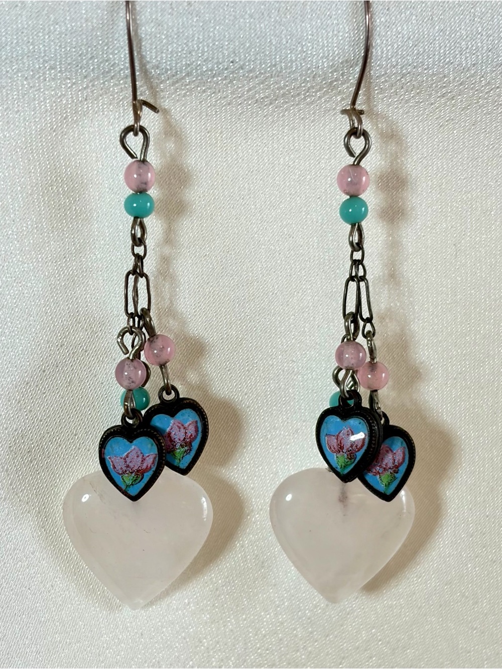Lucy Isaacs Rose Quartz Heart Dangle Earrings Sterling NWOT